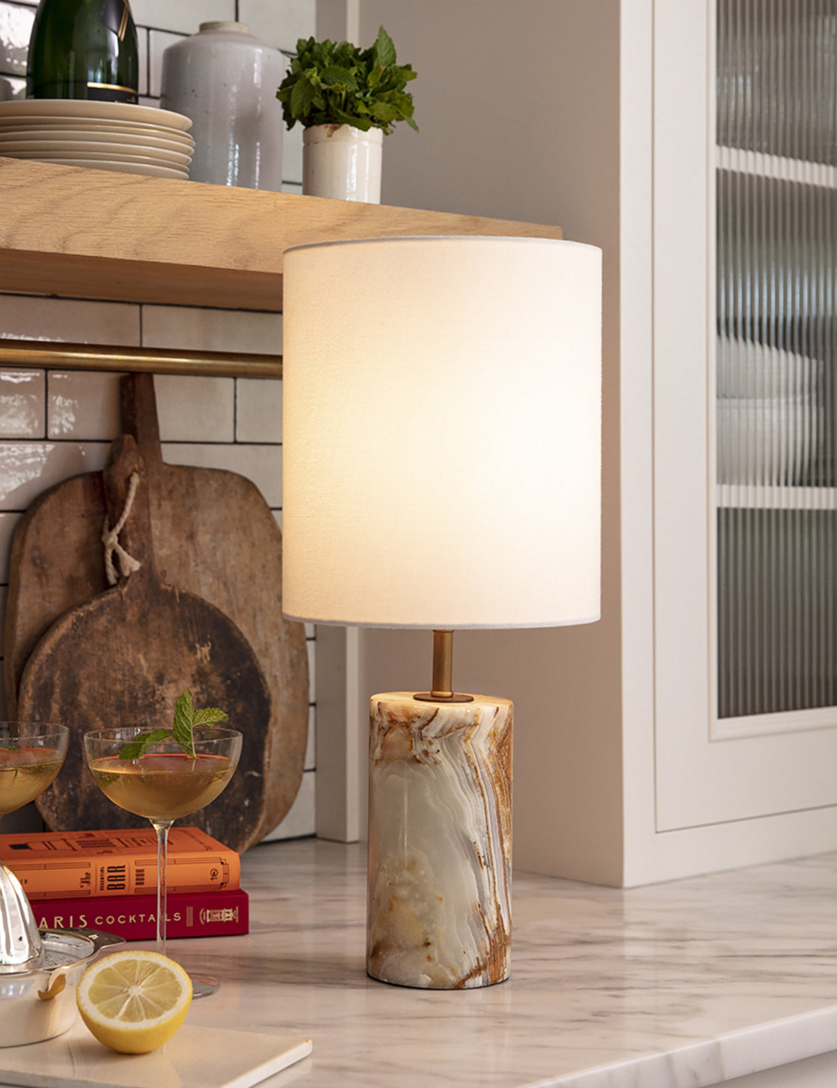 Jade and Brass Mini Table Lamp - Designer Table Lamp for Nightstands